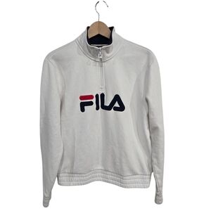 Vintage 1990s Y2K 1/4 Zip White Sweatshirt Medium